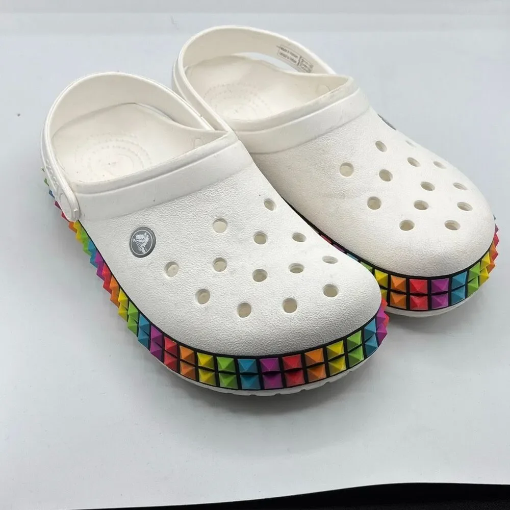 Crocs Crocband 3D Shapes Clog White Rainbow Style 207290 Unisex Men's 7 W 9 - Picture 7 of 9